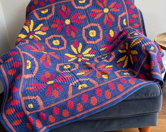 Tapestry Crochet Square Blanket Pattern PDF – Ornamental Tile Design | Intermediate