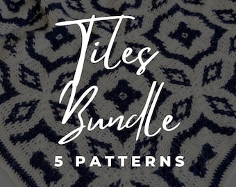 Tiles Pattern Bundle - 5 crochet patterns for blankets made with crochet tiles. Includes FREE Tapestry Crochet eBook