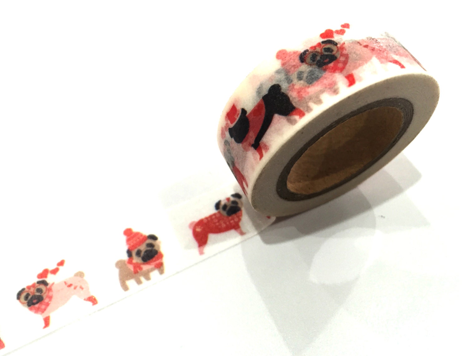 Japanese Washi Tape, Baby Pug Puppy Dog, Love Heart Clothing 10 METRES
