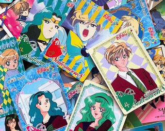 Vintage jaren 90 Sailor Moon-ruilkaarten, Sailor Neptune, Uranus, Pluto, Saturnus Authentieke Bandai Amada-graffiti