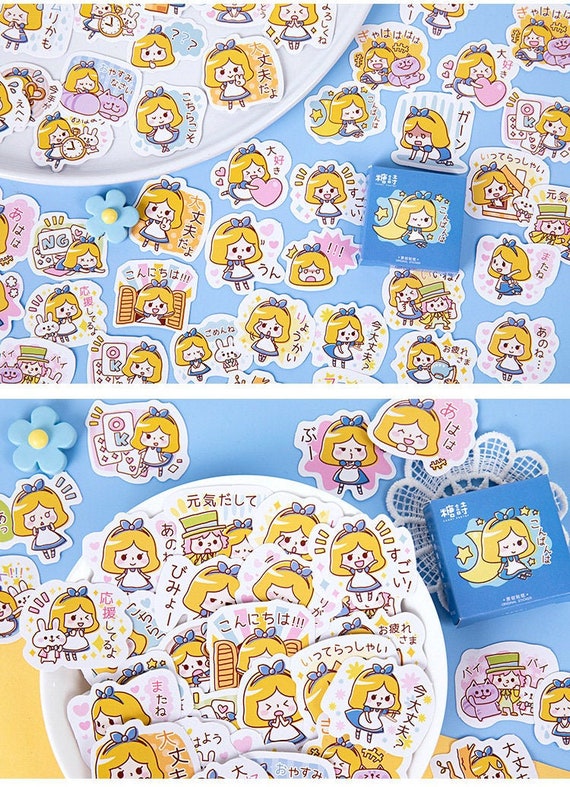 45 PCS Japanese Stickers Box Set, Alice in Wonderland, Disney Fairy tale, Japanese Message Sticker Set