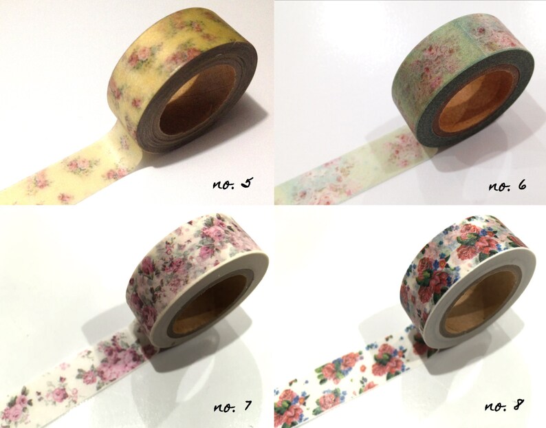 Japanese Washi Tape Vintage Floral Flower 8 Designs to Choose Etsy