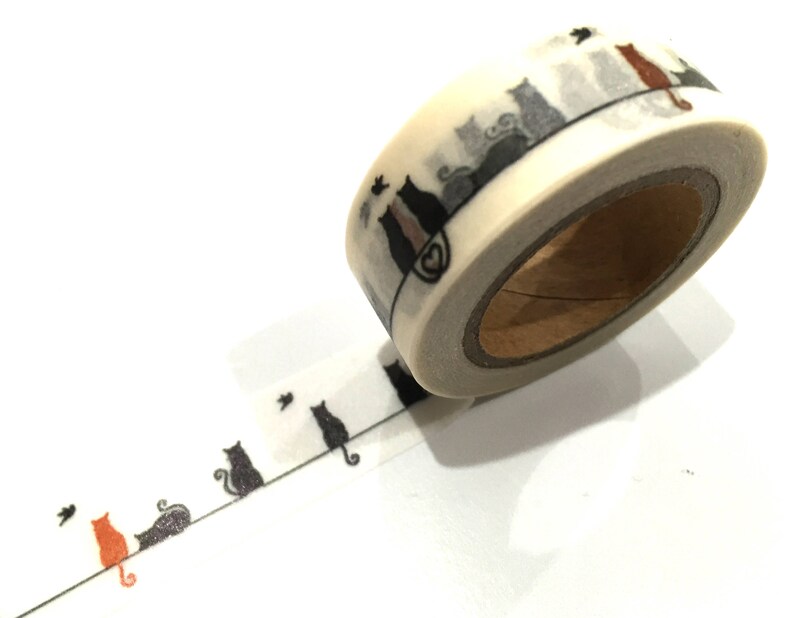 Japanese Washi Tape Black & White Kitten Kitty Cat on Wire 10 Etsy