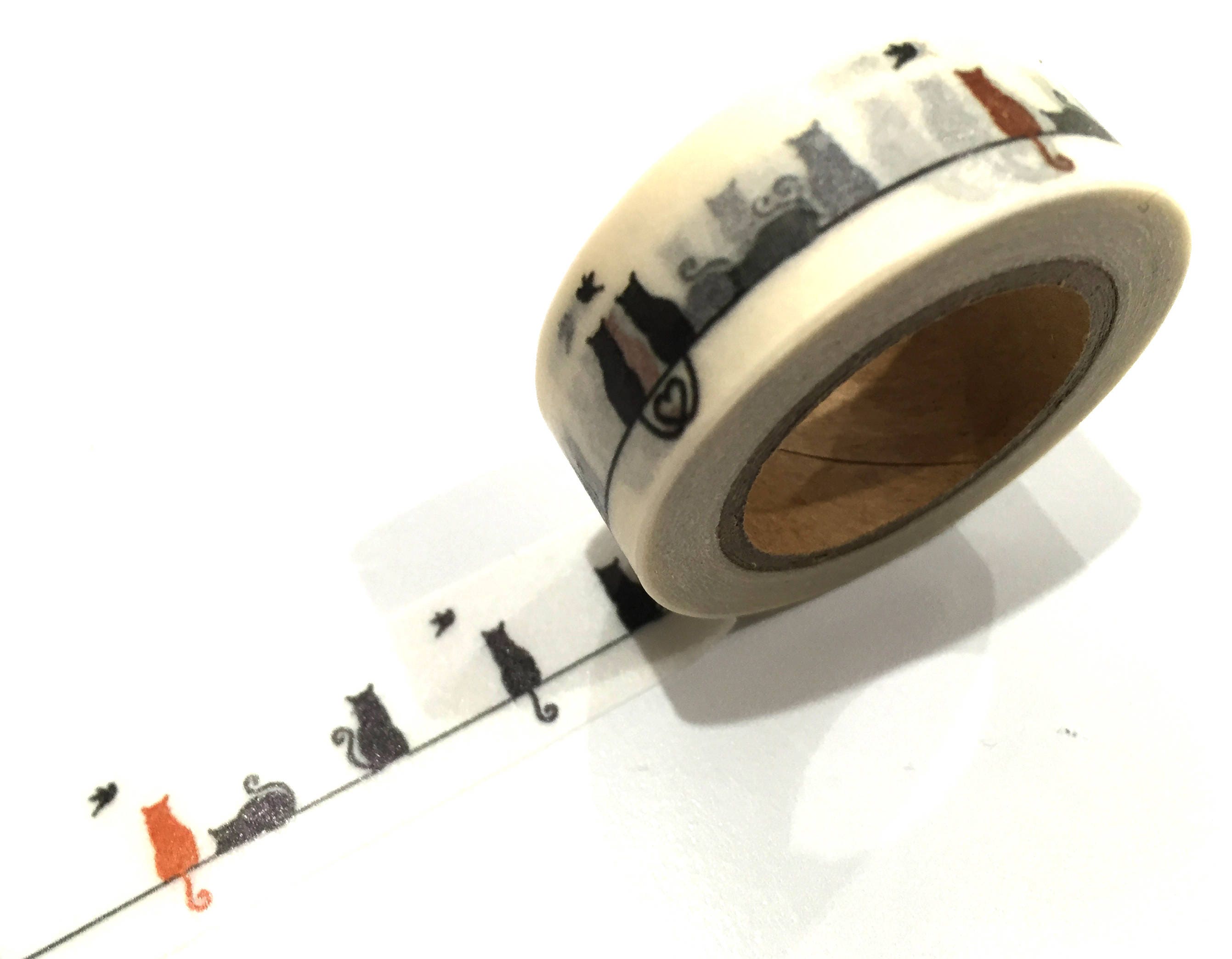 Japanese Washi Tape, Black & White Kitten Kitty Cat on Wire 10 METRE