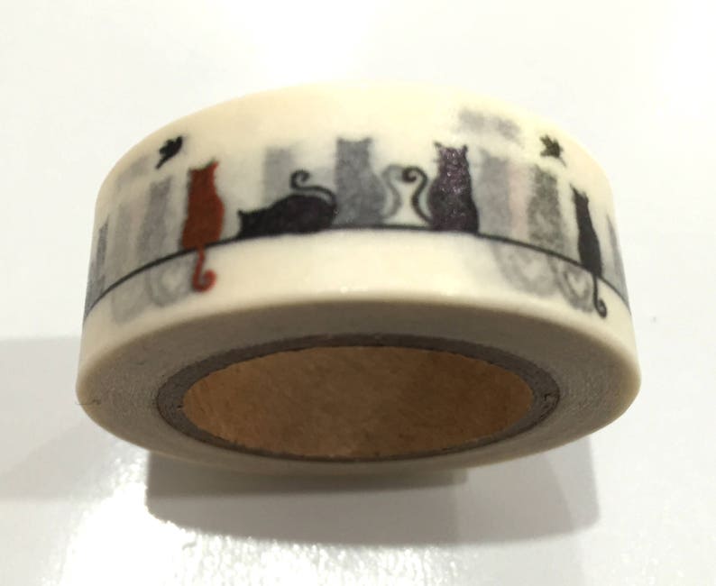 Japanese Washi Tape Black & White Kitten Kitty Cat on Wire 10 Etsy