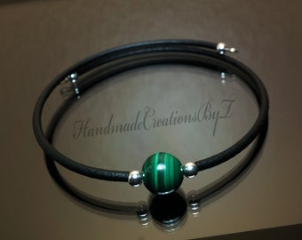 Malachite Bracelet, 8mm Natural Gemstone, Simple Cuff Style Jewelry