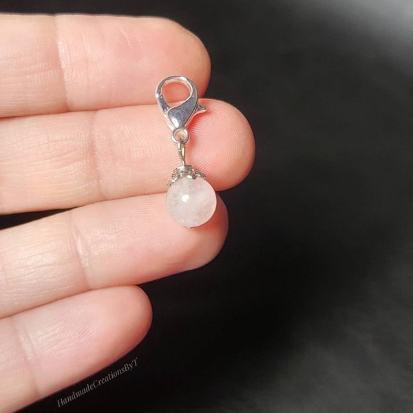 Rose Quartz Gem Clip, Rose Quartz Gemstone, Silver Lobster Clasp, Accessories (Purse, Wallet, Zipper Charm, Bracelet, Pet Collar, etc.)