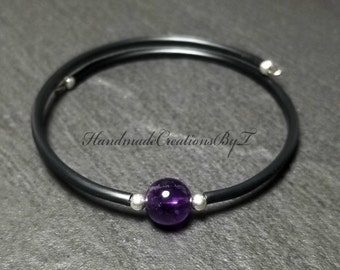 Amethyst Bracelet, Gemstone, Purple Black, Womens, Simple Cuff Style Jewelry