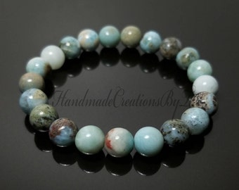 Larimar Bracelet, 8mm Gemstones, Stretch Bracelet, Meditation, Yoga Jewelry Women