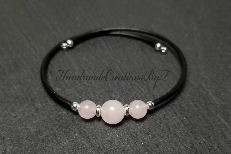 Gemstone Rose Quartz Bracelet Silver Simple Cuff Style Jewelry Women/'s