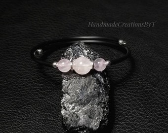 Rose Quartz Bracelet, Gemstone, Sterling Silver, Women's, Simple Cuff Style Jewelry