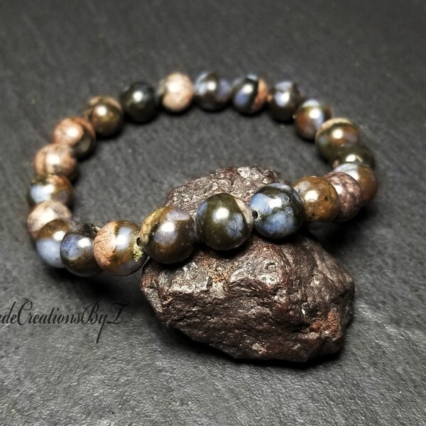 African Opal Bracelet, 8mm African Opal Jasper Mala, Yoga Jewelry for Man or Woman