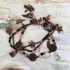 Woodland Whimsy Charm Bracelet/Forest-Inspired Pink Agate Charm Bracelet
