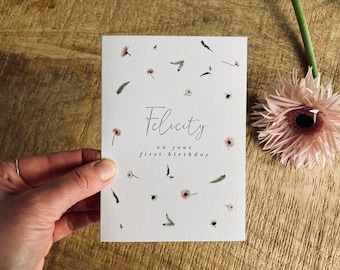 First Birthday Card, Personalised Birthday Card, Little Girl Birthday Card, First Birthday Ideas, Keepsake Card