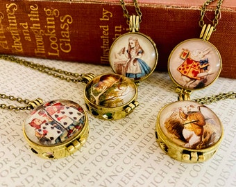 Alice in Wonderland - Dodo's Diffuser Necklace - Essential Oil Pendant, White Rabbit, Alice, Cheshire Cat, Cards, Lewis Carroll, Steam Punk