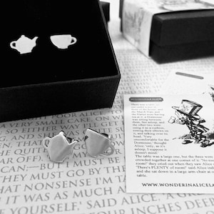 Alice in Wonderland - The Mad Hatters Tea Party Earrings, Stainless Steel -  Alice, Mad Hatter,  White Rabbit, Tea Cup, Tea Pot, Tea Party