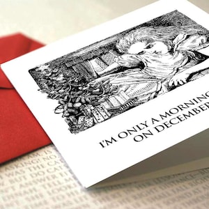 Alice in Wonderland - 25 december, wenskaart, kerstkaart, Wonderland citaat, Alice, Mad Hatter, Looking Glass, boekenliefhebbers