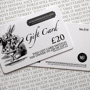Alice im Wunderland Geschenkkarte 20 Pfund - Wunderland Zitat, verrückte Hutmacherin, weißes Kaninchen, Geschenkideen, Geschenke für Sie, Geschenke für Ihn, Literatur