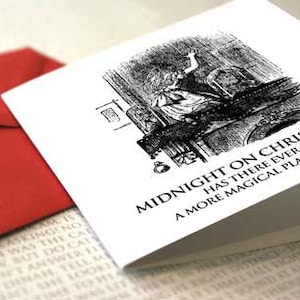 Alicja w Krainie Czarów - Północ w Wigilię.. Kartka z pozdrowieniami, Boże Narodzenie, Cytat z Krainy Czarów, Alicja, Szalony Kapelusznik, Lustro, Miłośnicy Książek