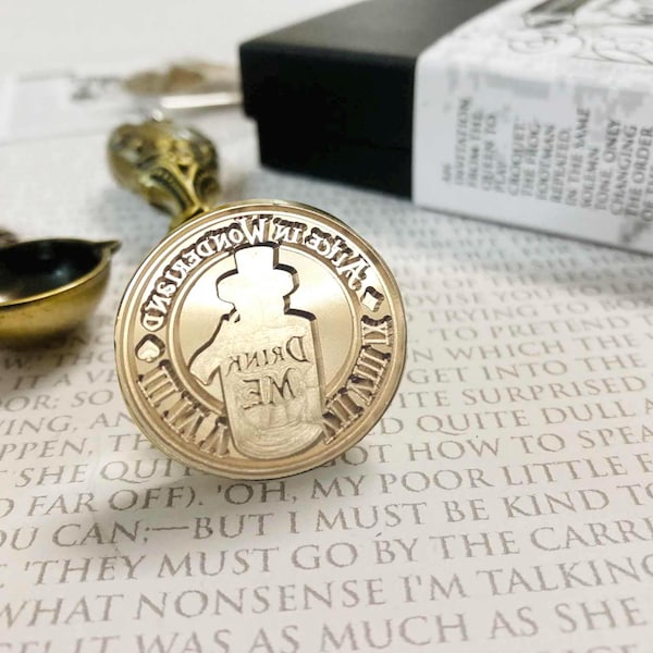 Alice in Wonderland - Wax Stamp Head 30mm - Drink Me Bottle Edition - Antiqued Bronze Stamp, Letter Writing, Book Lover, We're All Mad Here.