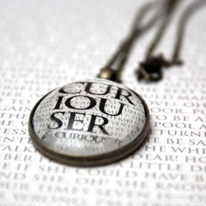 Alice in Wonderland Pendant - Curiouser & Curiouser, White Rabbit, Alice, Mad Hatter, Wonderland Quote, Jewelry, Jewellery, Gifts ideas