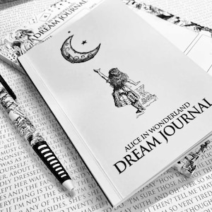 Wonderland Dream Journal Book + Note Pad + Pen - Mad Hatter, Alice, Cheshire Cat, White Rabbit, Literary Gift, Book Lover, Sleep, Dreams.