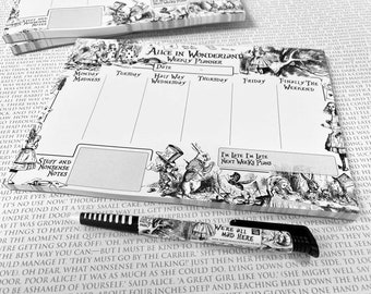 Wonderland Weekly Planner & Pen Set - Wonderland Quote, Mad Hatter, Alice, Cheshire Cat, Literary Gift, Book Lover, Organiser, Planner, Pen