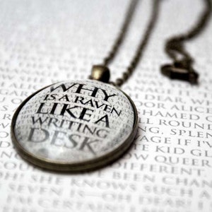 Alice in Wonderland Pendant - Why is a Raven... White Rabbit, Alice, Mad Hatter, Wonderland Quote, Jewelry, Jewellery, Gifts for her, Books