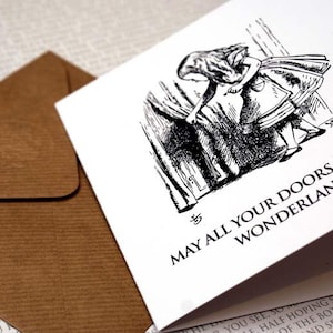 Alice au pays des merveilles - Que toutes vos portes vous mènent au pays des merveilles, carte de voeux, anniversaire, carte de départ, citation au pays des merveilles, Alice, chapelier fou
