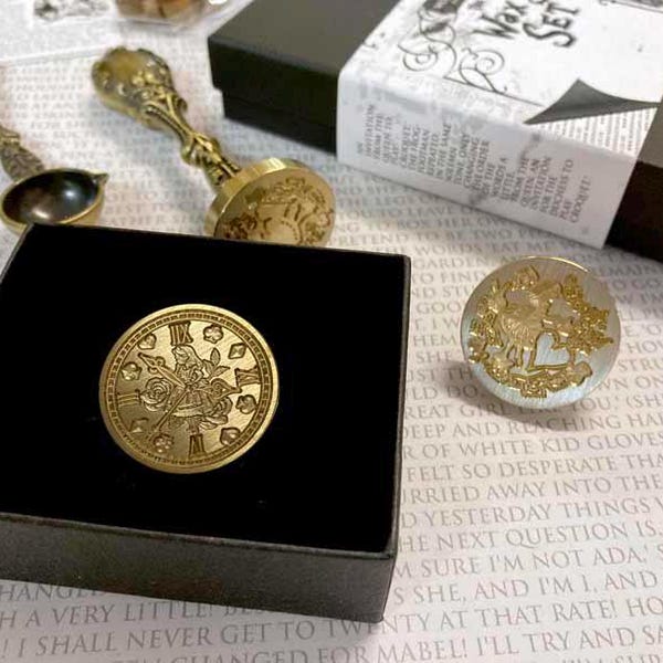 Alice in Wonderland - Wax Stamp Head 25mm - Alice and the Clock Edition - Antiqued Bronze Stamp, Letter Writing, Book Lover, Mad Here.