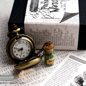 Alicia en el País de las Maravillas El Reloj de Bolsillo del Conejo Blanco Conejo Blanco, Bébeme, Reloj, Lewis Carroll, Steam Punk, Alicia, Colgante imagen 2