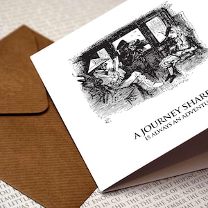 Alice in Wonderland - Een gedeelde reis is altijd een avontuur - Wenskaart, verjaardag, boekenliefhebbers, Wonderland-citaat, Alice, Mad Hatter