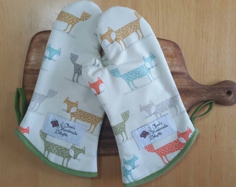 Foxy Fox Single Oven Gloves with Insul Bright® Insulated Wadding, Oven Mitts, Housewarming Gift, Home Decor, Mothers Day Gift.