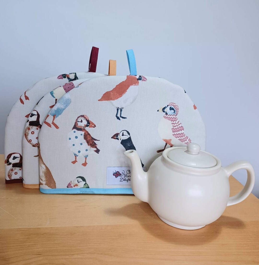 Tea Cosy Puffins Handmade in Scotland Insul Bright® Insulated Wadding