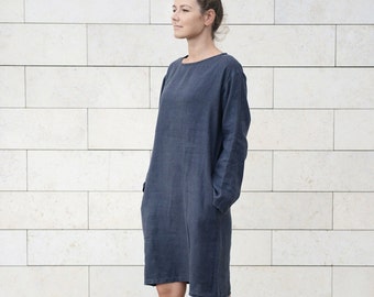 Classic Casual Linen Tunica | Washed Soft Linen Dress | Long Shirt | Wide Dress With Side Pockets | Washed Handmade Linen Dress |