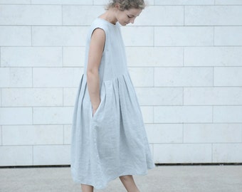 Wide Linen Dress / Pleated Linen Dress / Summer Linen Dress / Women‘s Linen / Loose fit / Long Linen Dress