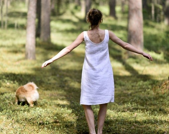 Washed Soft Linen Dress | Women Dress | Simple Dress | Minimal Long Tunica | Eco Friendly Natural Fabric | Knee Length Dress | Sleeveless