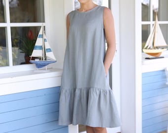 Linen Dress, Drop Waist Dress, Linen Clothing, Linen Tank Dress, Summer Linen Dress, Simple Linen Dress, Sleeveless Dress, Plus Size Dress