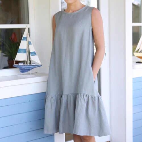 Linen Dress, Drop Waist Dress, Linen Clothing, Linen Tank Dress, Summer Linen Dress, Simple Linen Dress, Sleeveless Dress, Plus Size Dress