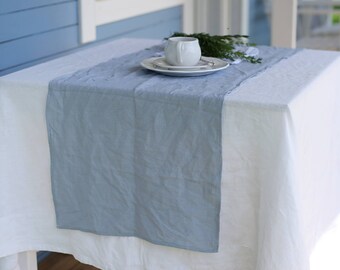 Handmade linen table runner in Greyish Blue