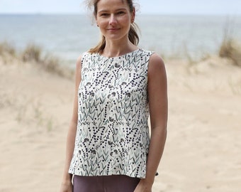 Blusa de lino sin mangas. Top de lino suave lavado. Camisa de mujer. Blusa holgada de lino. Tapa blanca.