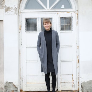 Long Natural Eco Wool Jacket | Cardigan | Women Cardigan | Wool Sweater | Wool Coat | Sweater With Pockets | Loose Fit | Grey Wool