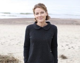 Pull en laine à col Claudine | à col rond | Pull noir | Pull en laine | Pull minimaliste | Pull élégant