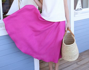 Linen Circle Skirt | Skirt With Elastic Waist | Washed Linen Skirt With Pockets | Wide Skirt |  Maxi Long Linen Skirt | Bellow The Knees
