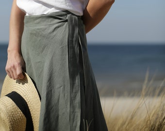 Linen Wrap Skirt A Line Wrap Skirt Midi Skirt Knee Length High Waist Maxi Skirt with Belt Linen Clothes Plus Size Linen Midi Linen Skirt