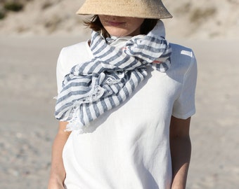 Striped Linen Scarf. Women Scarves. Linen Shawl.  Women Linen Scarf. Handmade Accessories. Unisex Scarf. Ready to ship.