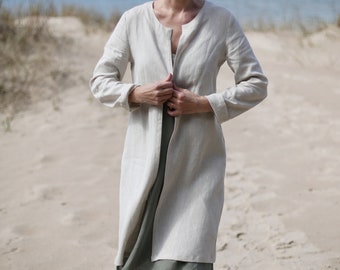 Long Sleeve Jacket, Elegant Linen Blazer, Minimal Summer Coat, Linen kimono, Undyed Linen Clothes, Natural Fabrics