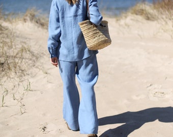 Wide Leg Linen Pants: High Waist, Elastic Waist Trousers