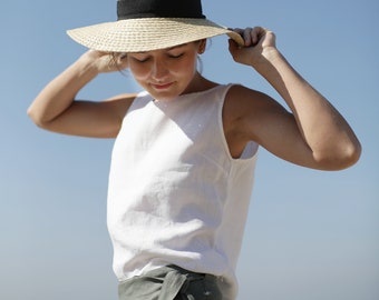 Blouse en lin sans manches. Dessus en lin doux lavé. Chemise femme. Blouse ample en lin. Haut blanc.