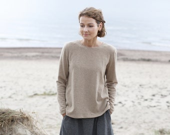 Natural Eco Wool Sweater | Oversized Sweater | Wide Sweater | Boat Neck Sweater | Wool Blouse | Comfy Pullover | Home Jumper